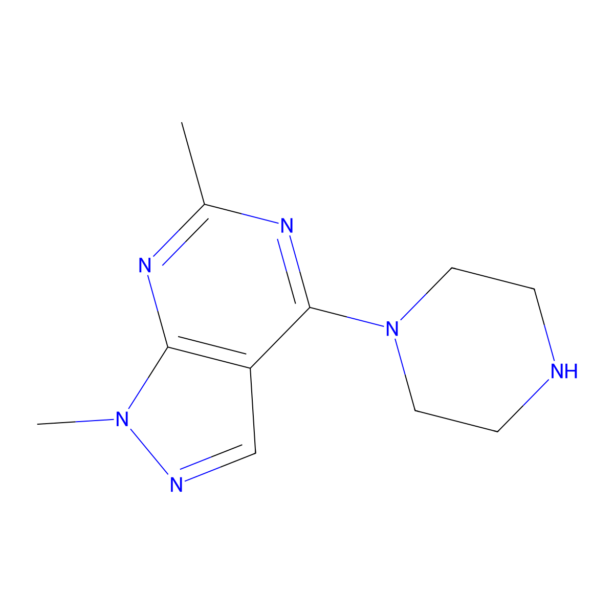 1-{1,6-dimethyl-1H-pyrazolo[3,4-d]pyrimidin-4-yl}piperazine molecular structure, CAS 1092291-60-5