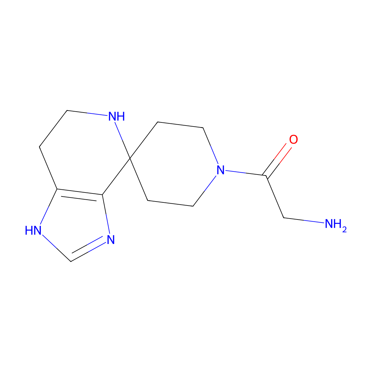 2-Amino-1-{3,5,6,7-tetrahydrospiro[imidazo[4,5-c]pyridine-4,4'-piperidine]-1'-yl}ethan-1-one molecular structure, CAS 1092292-61-9