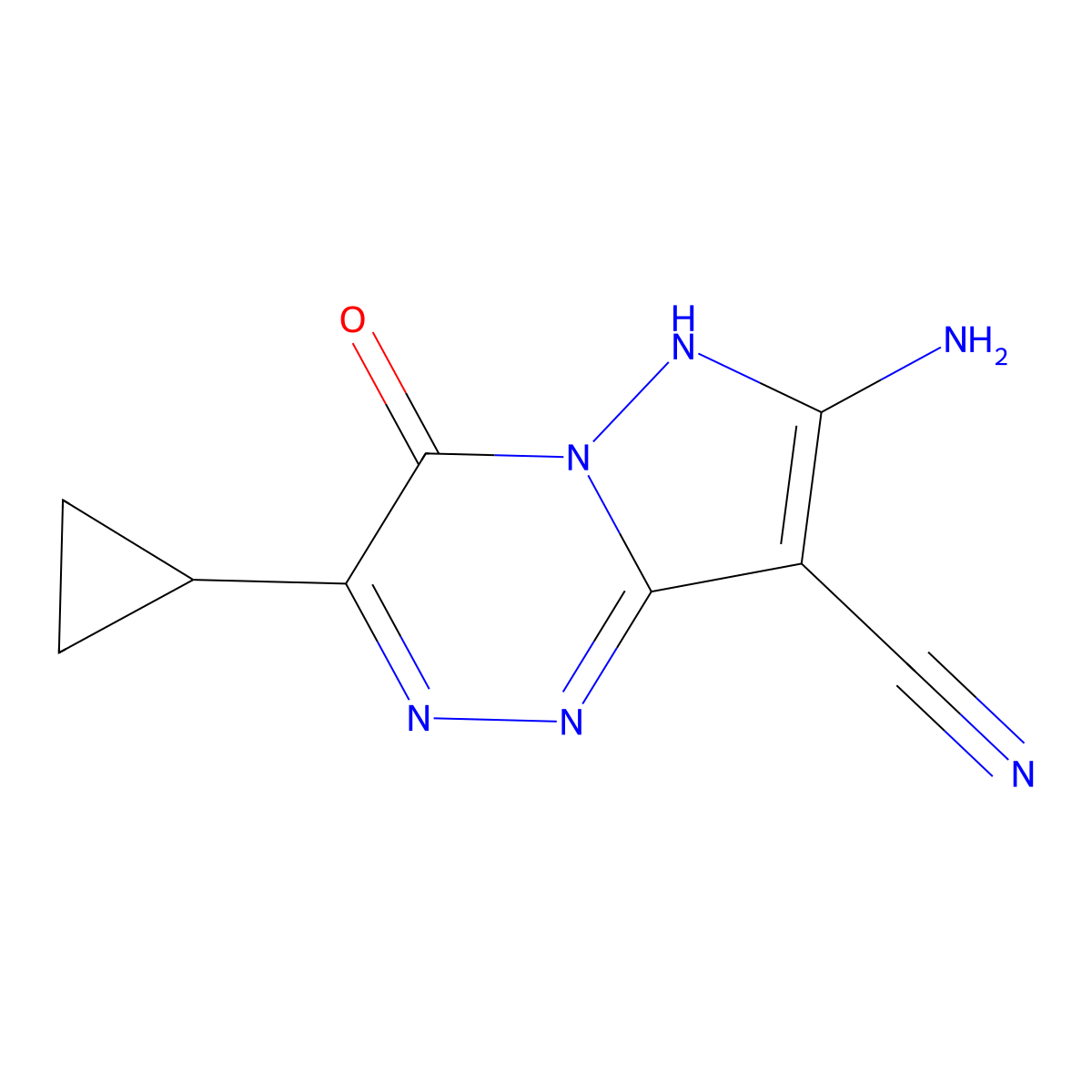 7-Amino-3-cyclopropyl-4-oxo-1,4-dihydropyrazolo[5,1-c][1,2,4]triazine-8-carbonitrile molecular structure, CAS 1092295-92-5