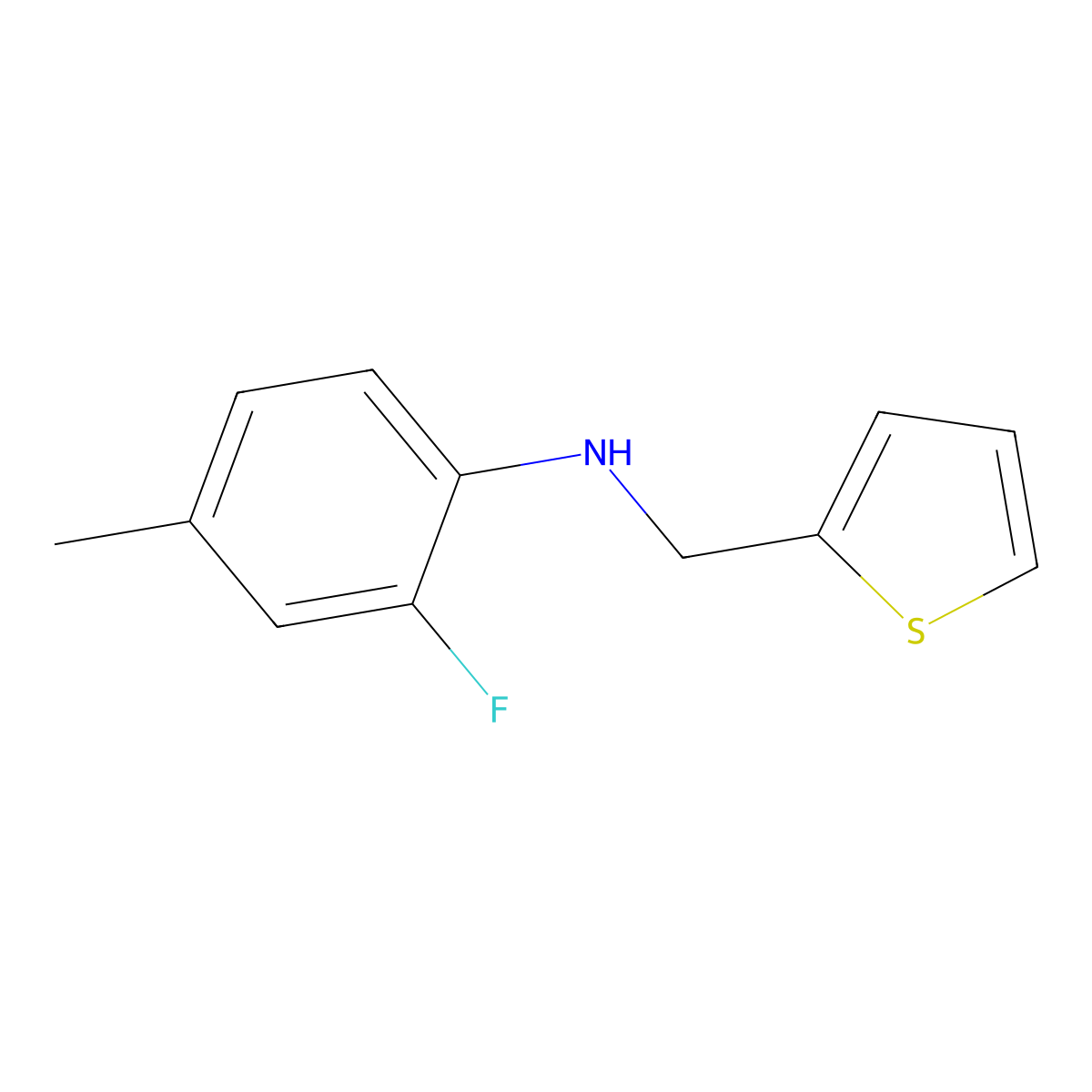 2-fluoro-4-methyl-N-(thiophen-2-ylmethyl)aniline molecular structure, CAS 1092296-52-0