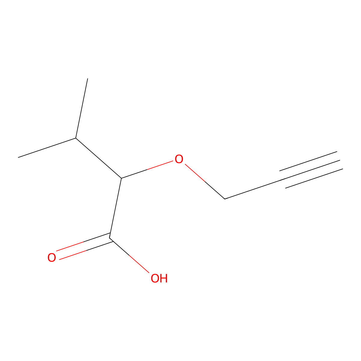 3-Methyl-2-(prop-2-ynyloxy)butanoic acid molecular structure, CAS 1092298-98-0