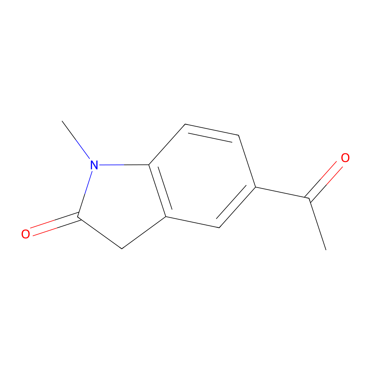 5-acetyl-1-methyl-2,3-dihydro-1H-indol-2-one molecular structure, CAS 1092304-72-7