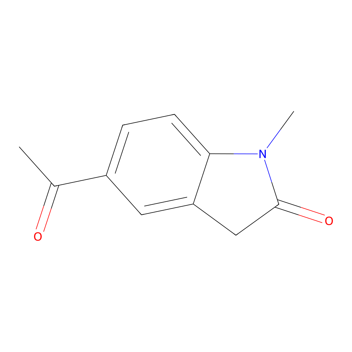 5-acetyl-1-methyl-2,3-dihydro-1H-indol-2-one molecular structure, CAS 1092304-72-7