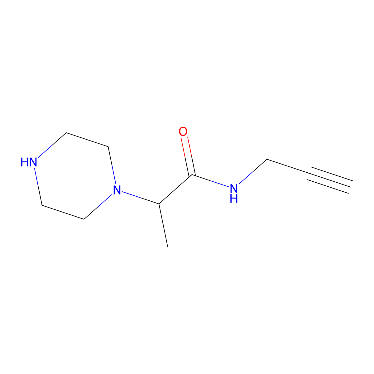 2-(piperazin-1-yl)-N-(prop-2-yn-1-yl)propanamide molecular structure, CAS 1092306-96-1