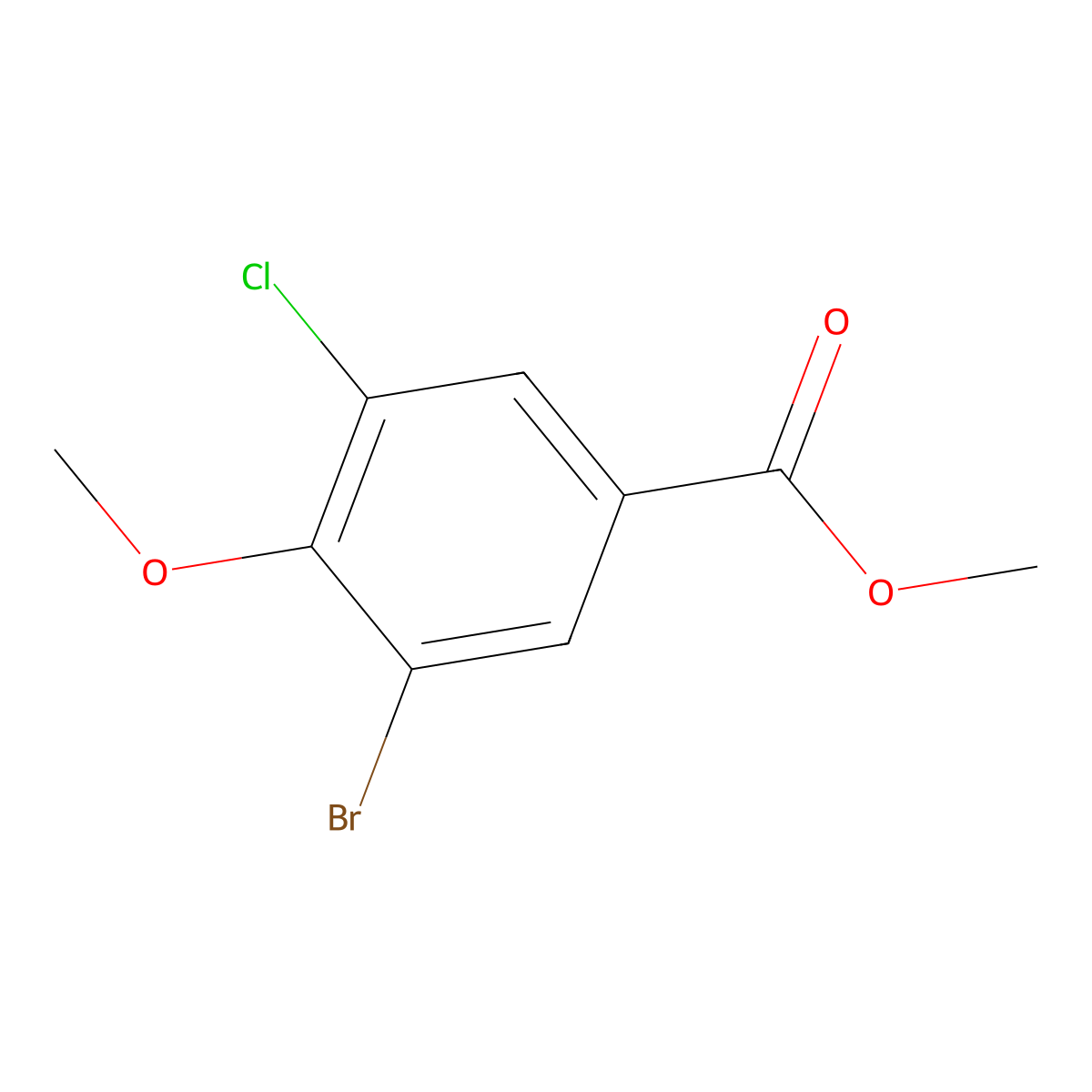 Methyl 3-bromo-5-chloro-4-methoxybenzoate molecular structure, CAS 1092308-69-4