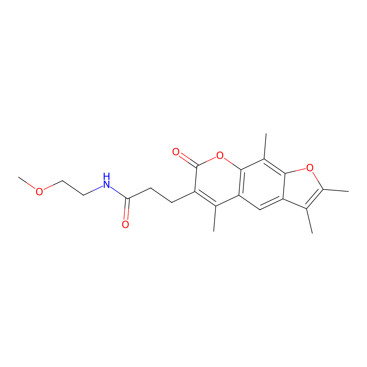 N-(2-methoxyethyl)-3-(2,3,5,9-tetramethyl-7-oxo-7H-furo[3,2-g]chromen-6-yl)propanamide molecular structure, CAS 1092320-17-6