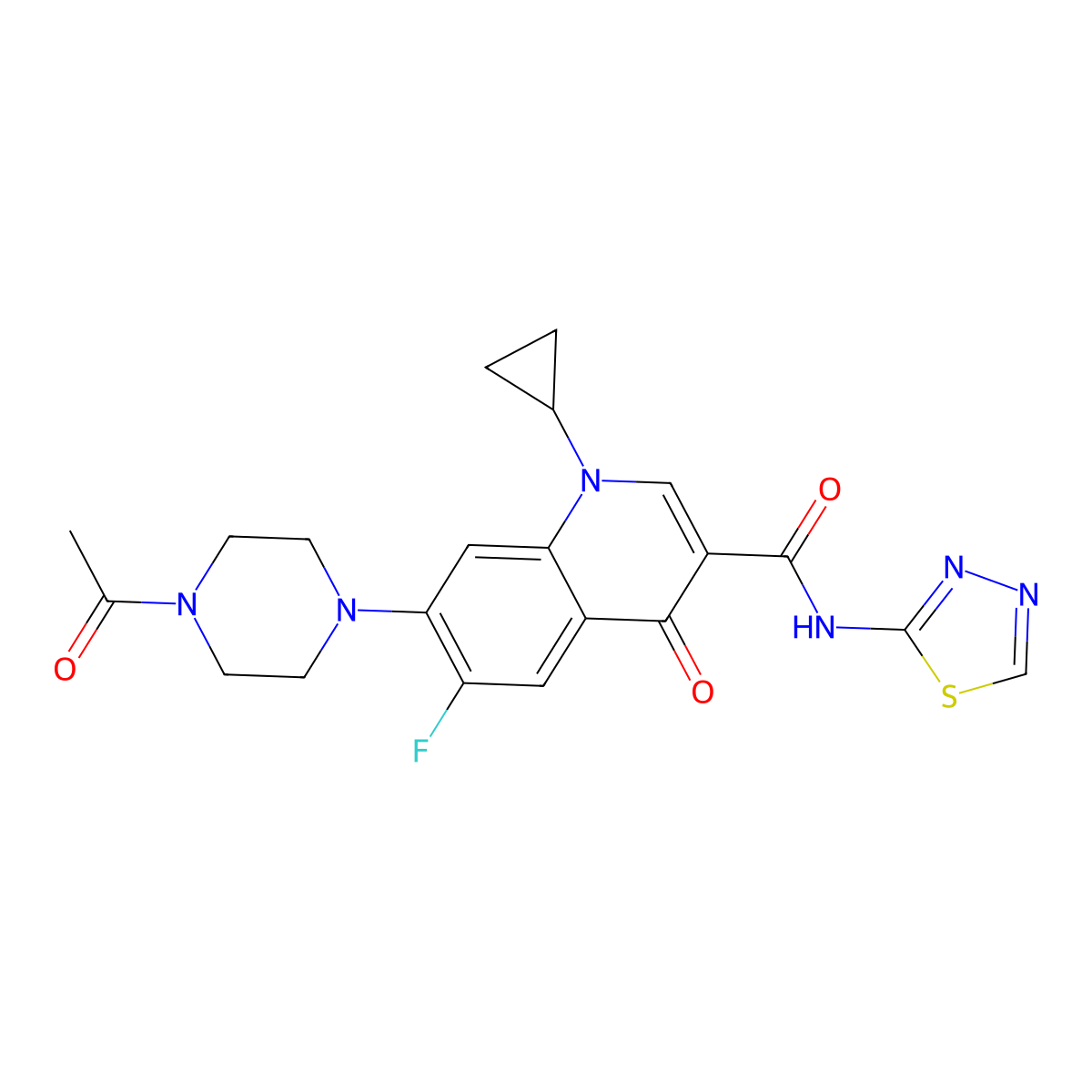 7-(4-acetylpiperazin-1-yl)-1-cyclopropyl-6-fluoro-4-oxo-N-[(2Z)-1,3,4-thiadiazol-2(3H)-ylidene]-1,4-dihydroquinoline-3-carboxamide molecular structure, CAS 1092326-34-5