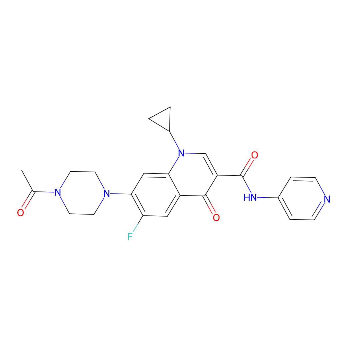 7-(4-acetylpiperazin-1-yl)-1-cyclopropyl-6-fluoro-4-oxo-N-(pyridin-4-yl)-1,4-dihydroquinoline-3-carboxamide molecular structure, CAS 1092326-40-3