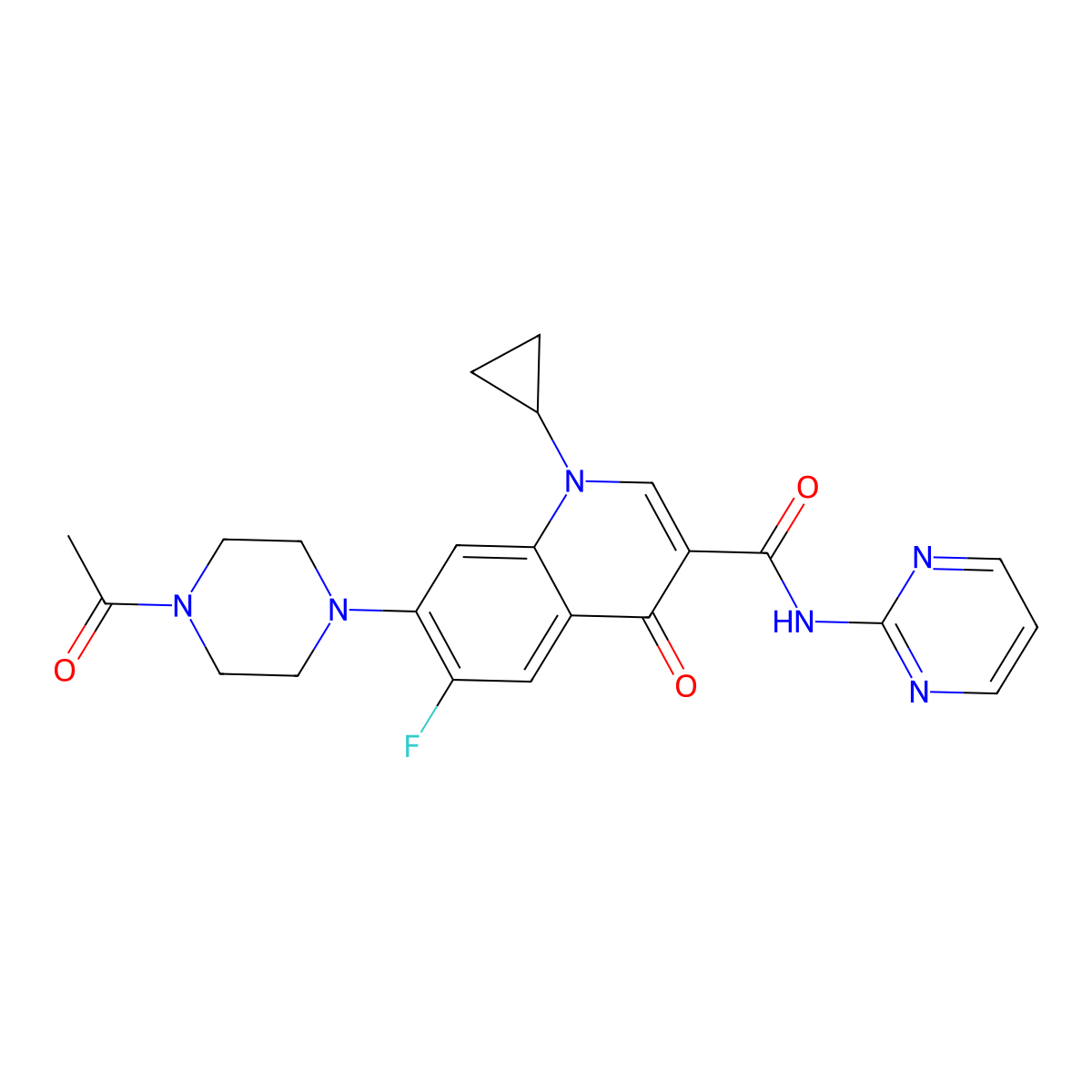 7-(4-acetylpiperazin-1-yl)-1-cyclopropyl-6-fluoro-4-oxo-N-(pyrimidin-2-yl)-1,4-dihydroquinoline-3-carboxamide molecular structure, CAS 1092326-46-9