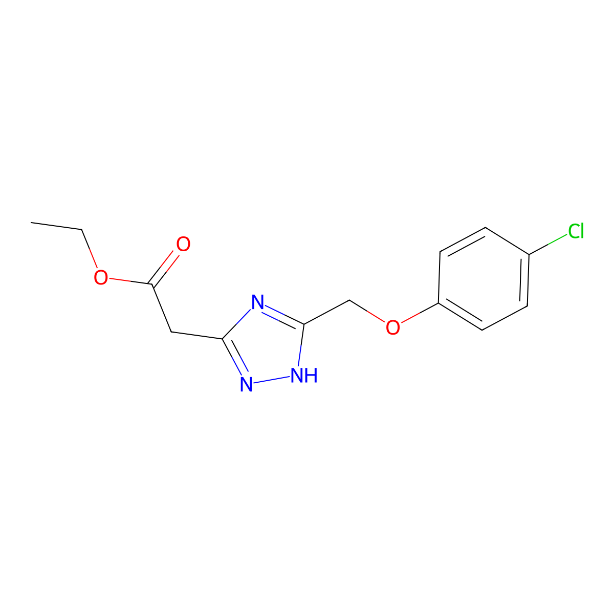 ethyl 2-(3-((4-chlorophenoxy)methyl)-1H-1,2,4-triazol-5-yl)acetate molecular structure, CAS 1092326-85-6