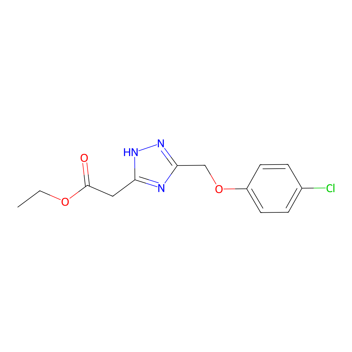 ethyl 2-(3-((4-chlorophenoxy)methyl)-1H-1,2,4-triazol-5-yl)acetate molecular structure, CAS 1092326-85-6