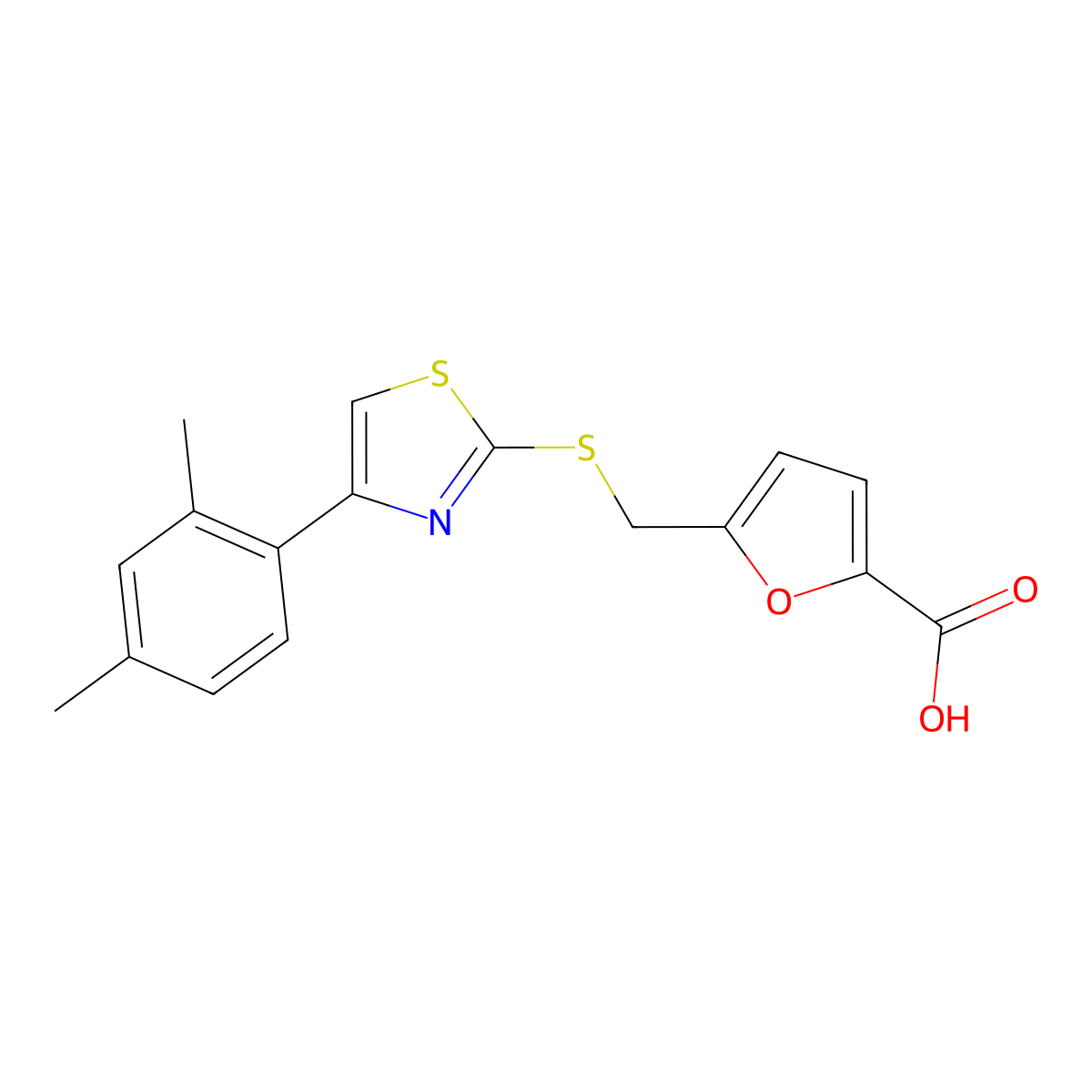 5-({[4-(2,4-Dimethylphenyl)-1,3-thiazol-2-yl]sulfanyl}methyl)furan-2-carboxylic acid molecular structure, CAS 1092328-45-4