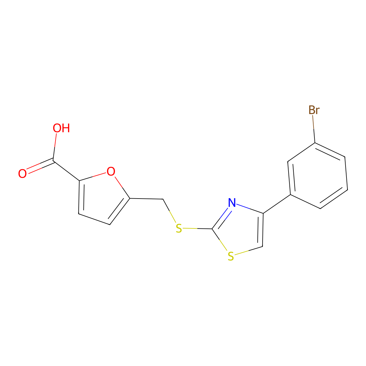 5-({[4-(3-Bromophenyl)-1,3-thiazol-2-yl]sulfanyl}methyl)furan-2-carboxylic acid molecular structure, CAS 1092328-47-6