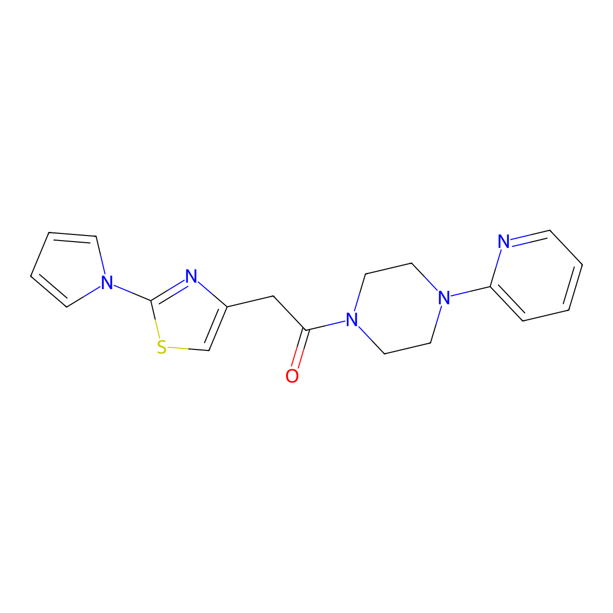 2-(2-(1H-pyrrol-1-yl)thiazol-4-yl)-1-(4-(pyridin-2-yl)piperazin-1-yl)ethanone molecular structure, CAS 1092331-03-7