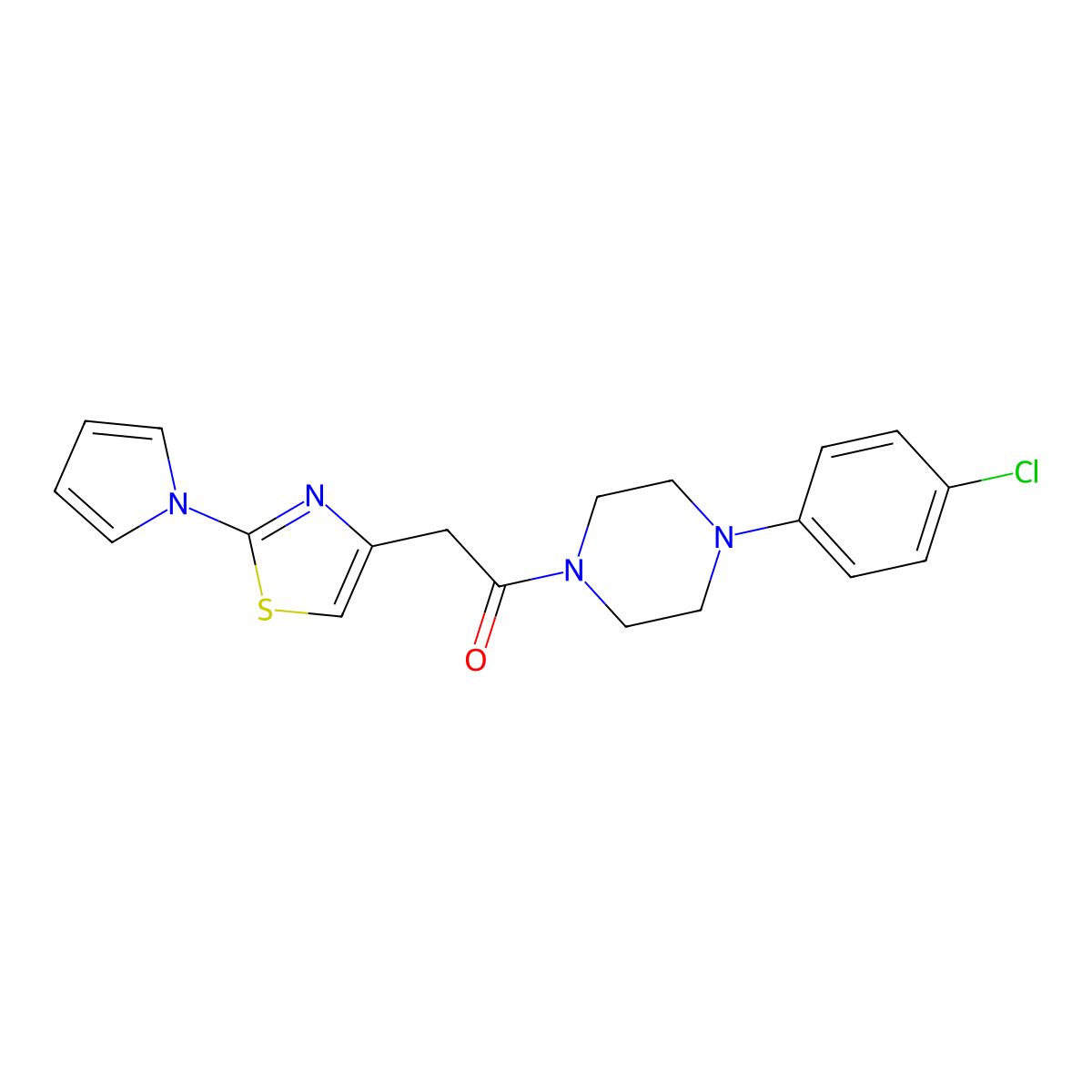 1-(4-chlorophenyl)-4-{[2-(1H-pyrrol-1-yl)-1,3-thiazol-4-yl]acetyl}piperazine molecular structure, CAS 1092331-11-7