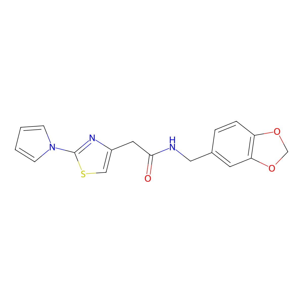 2-(2-(1H-pyrrol-1-yl)thiazol-4-yl)-N-(benzo[d][1,3]dioxol-5-ylmethyl)acetamide molecular structure, CAS 1092331-19-5