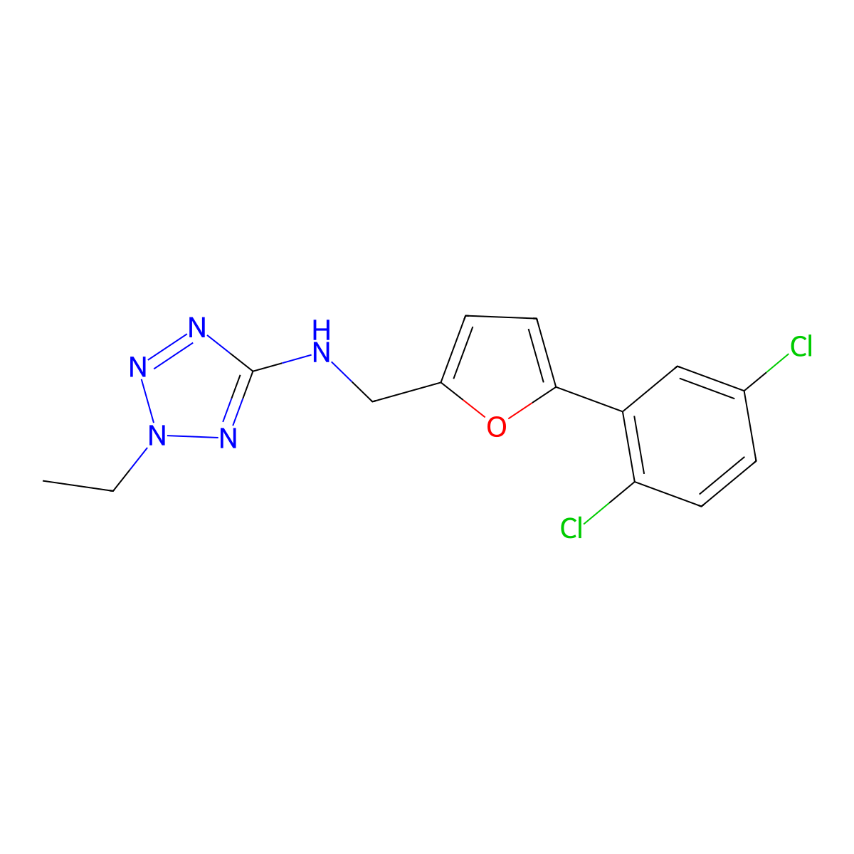 N-{[5-(2,5-dichlorophenyl)-2-furyl]methyl}-N-(2-ethyl-2H-tetraazol-5-yl)amine molecular structure, CAS 1092331-38-8