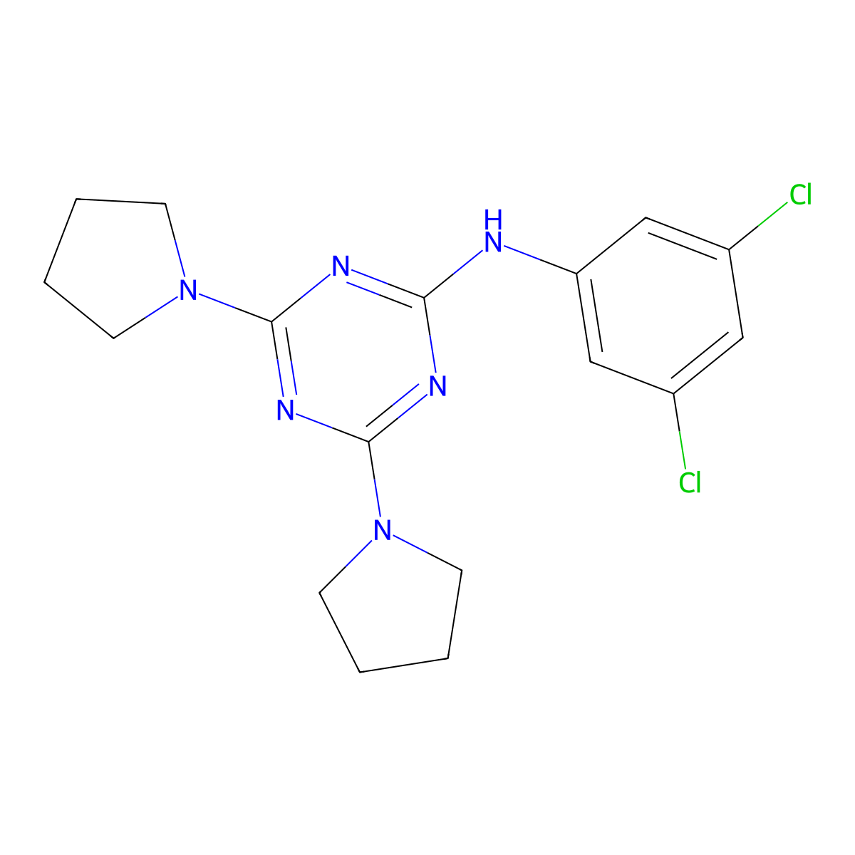 N-(3,5-dichlorophenyl)-4,6-di(pyrrolidin-1-yl)-1,3,5-triazin-2-amine molecular structure, CAS 1092332-45-0