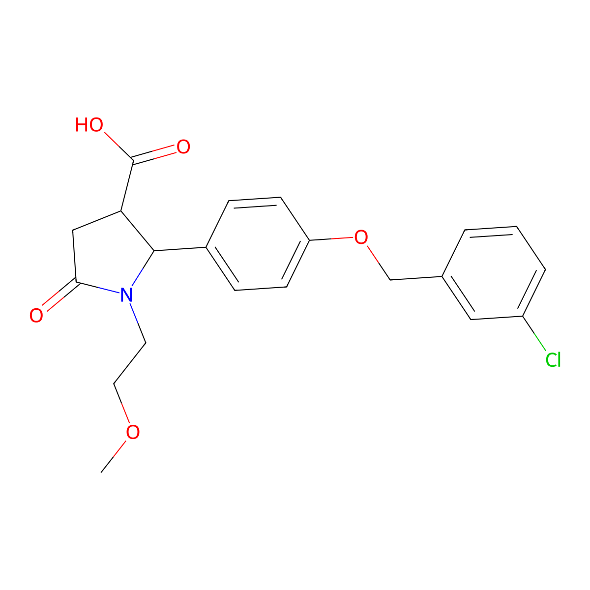 2-{4-[(3-Chlorobenzyl)oxy]phenyl}-1-(2-methoxyethyl)-5-oxopyrrolidine-3-carboxylic acid molecular structure, CAS 1092332-98-3