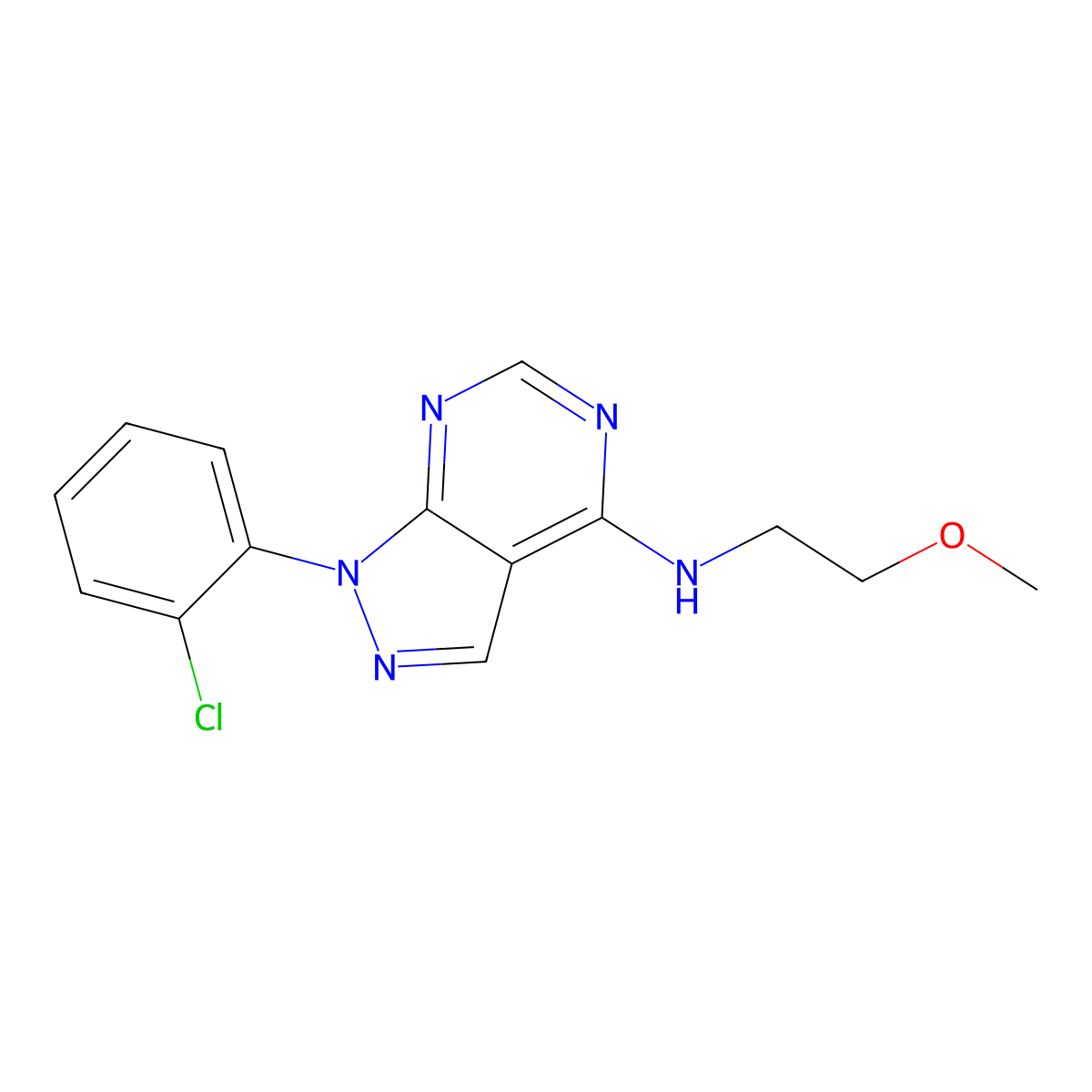 1-(2-chlorophenyl)-N-(2-methoxyethyl)-1H-pyrazolo[3,4-d]pyrimidin-4-amine molecular structure, CAS 1092333-61-3