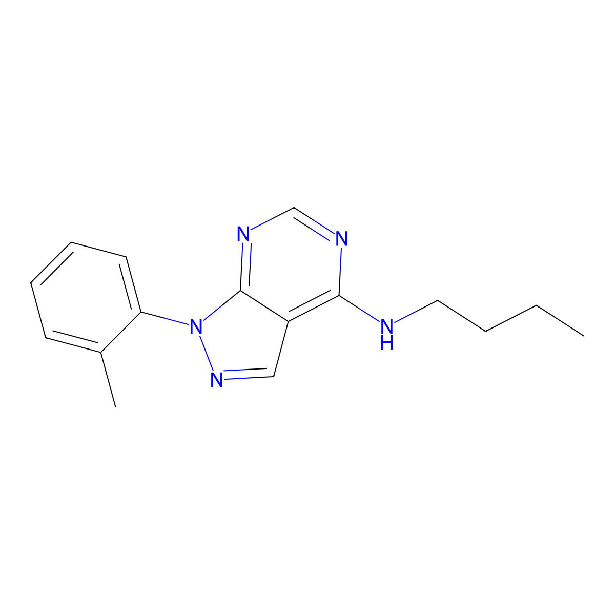 1H-Pyrazolo[3,4-d]pyrimidin-4-amine, N-butyl-1-(2-methylphenyl)- molecular structure, CAS 1092333-70-4