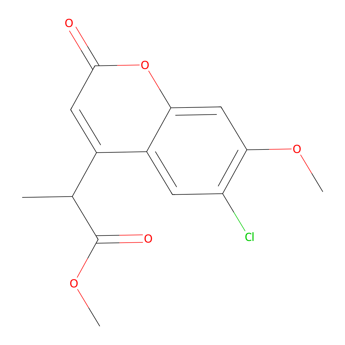 methyl 2-(6-chloro-7-methoxy-2-oxo-2H-chromen-4-yl)propanoate molecular structure, CAS 1092333-78-2