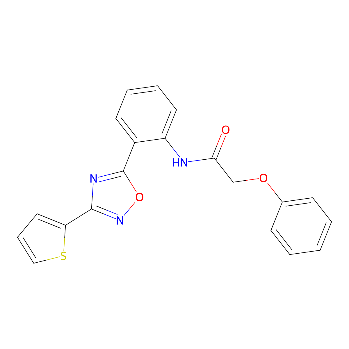 2-phenoxy-N-{2-[3-(thiophen-2-yl)-1,2,4-oxadiazol-5-yl]phenyl}acetamide molecular structure, CAS 1092336-41-8