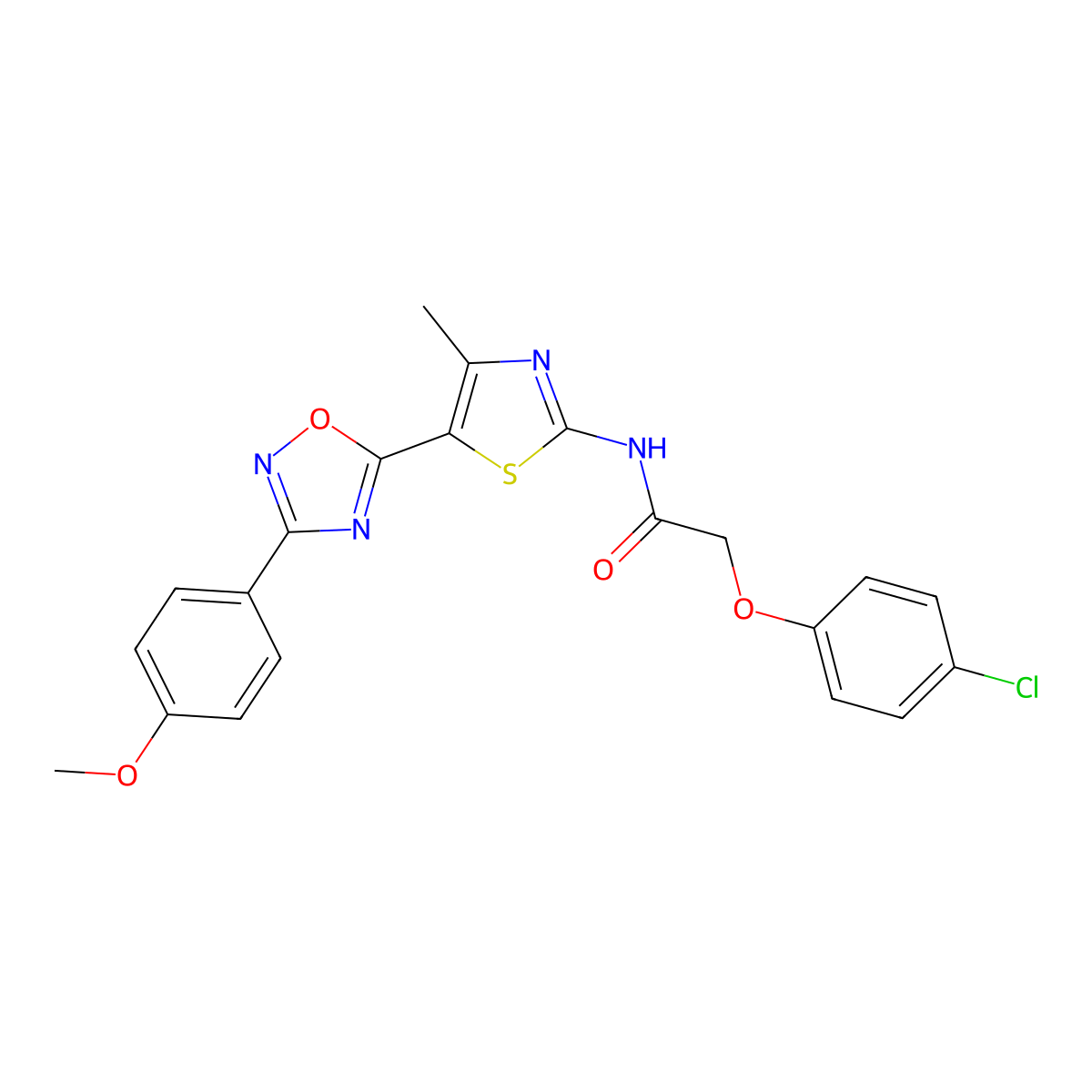 2-(4-chlorophenoxy)-N-[(2Z)-5-[3-(4-methoxyphenyl)-1,2,4-oxadiazol-5-yl]-4-methyl-1,3-thiazol-2(3H)-ylidene]acetamide molecular structure, CAS 1092336-94-1
