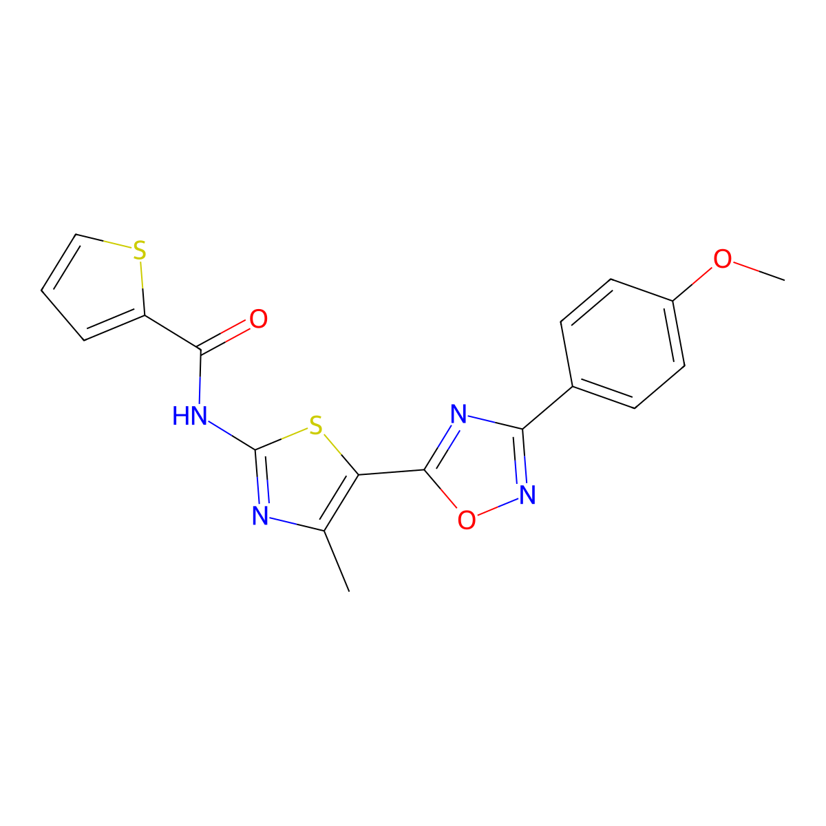N-[(2Z)-5-[3-(4-methoxyphenyl)-1,2,4-oxadiazol-5-yl]-4-methyl-1,3-thiazol-2(3H)-ylidene]thiophene-2-carboxamide molecular structure, CAS 1092336-97-4