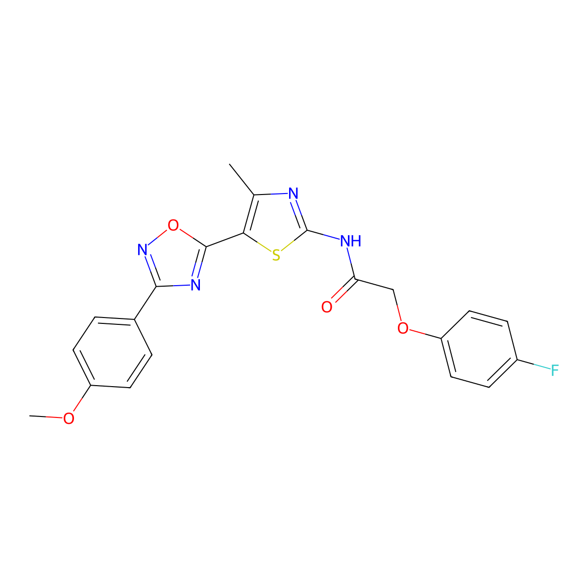 2-(4-fluorophenoxy)-N-[(2Z)-5-[3-(4-methoxyphenyl)-1,2,4-oxadiazol-5-yl]-4-methyl-1,3-thiazol-2(3H)-ylidene]acetamide molecular structure, CAS 1092337-09-1