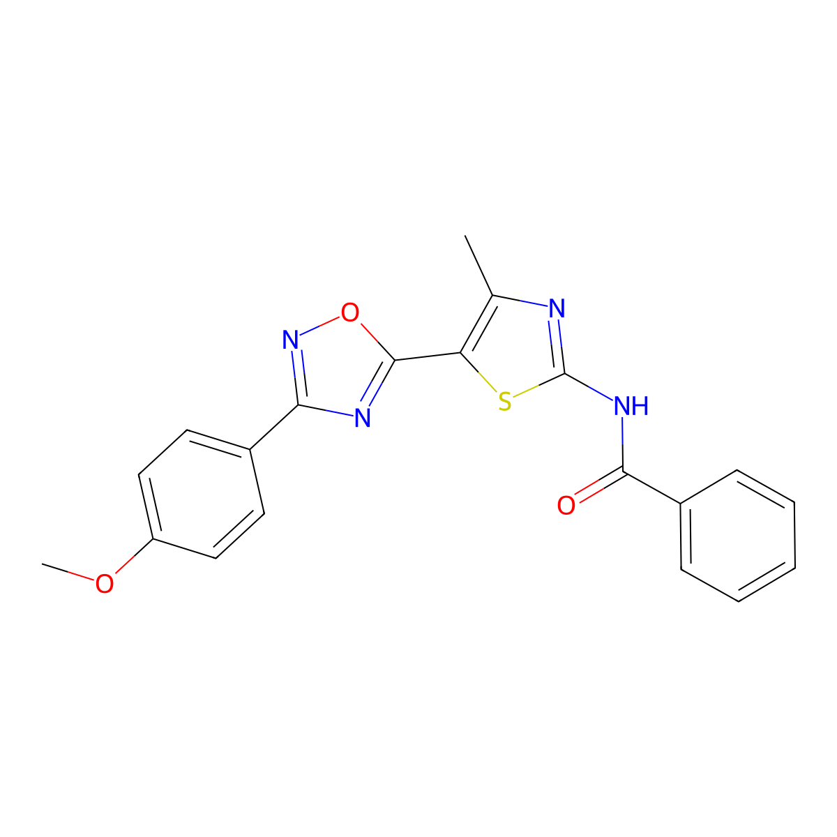 N-[(2Z)-5-[3-(4-methoxyphenyl)-1,2,4-oxadiazol-5-yl]-4-methyl-1,3-thiazol-2(3H)-ylidene]benzamide molecular structure, CAS 1092337-12-6