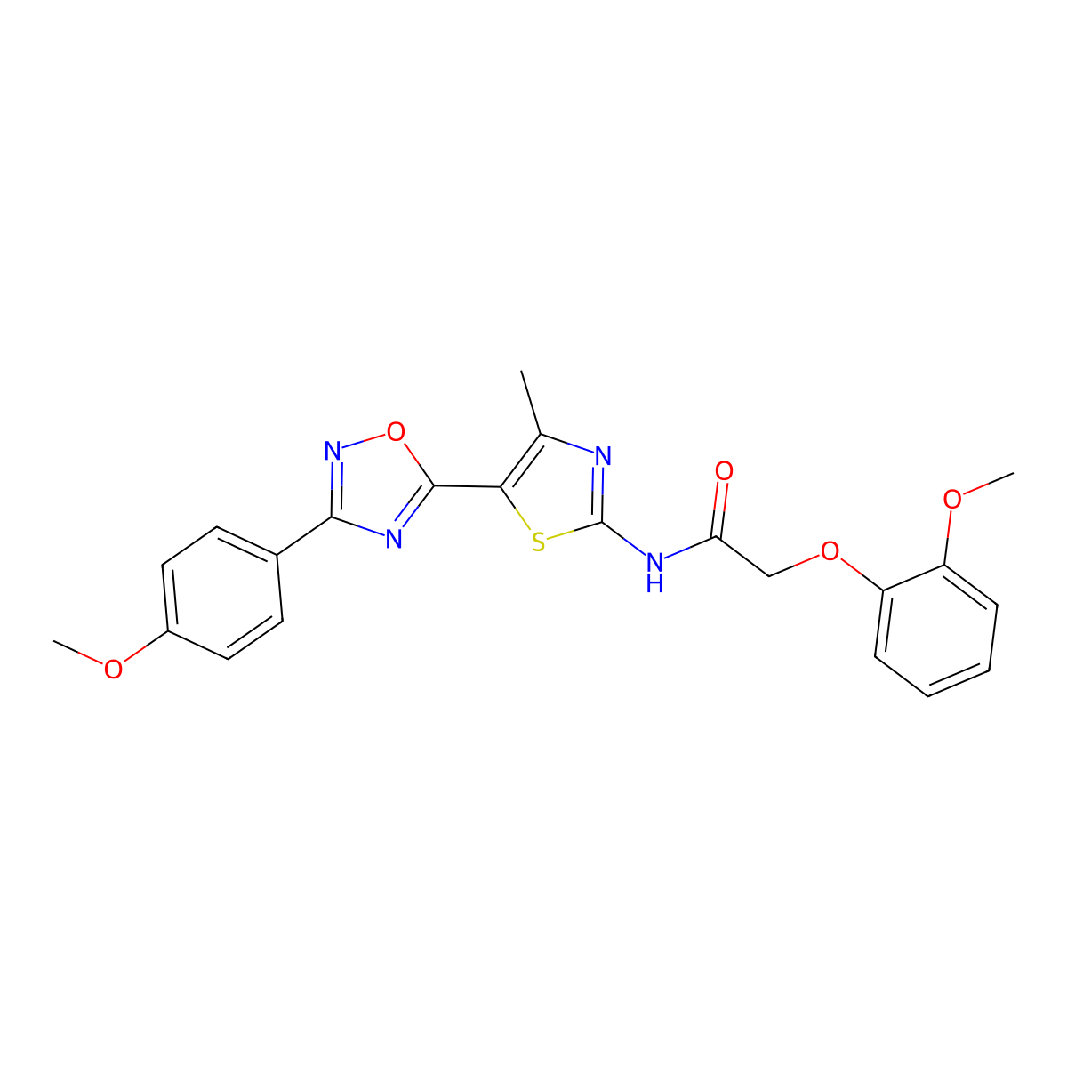 2-(2-methoxyphenoxy)-N-[(2Z)-5-[3-(4-methoxyphenyl)-1,2,4-oxadiazol-5-yl]-4-methyl-1,3-thiazol-2(3H)-ylidene]acetamide molecular structure, CAS 1092337-30-8