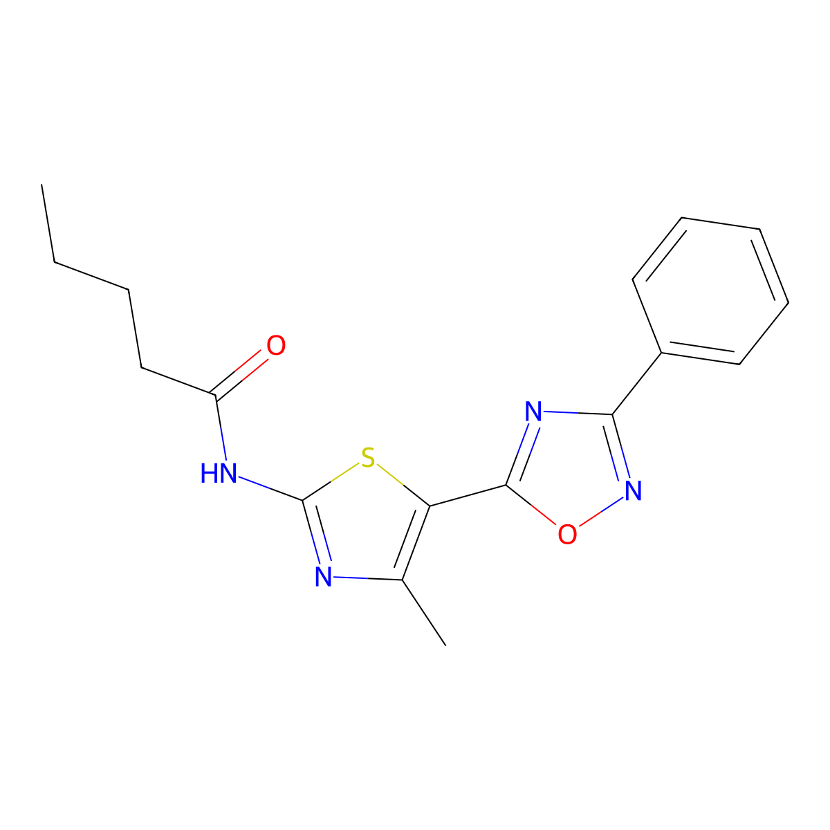 N-[(2E)-4-methyl-5-(3-phenyl-1,2,4-oxadiazol-5-yl)-1,3-thiazol-2(3H)-ylidene]pentanamide molecular structure, CAS 1092338-08-3