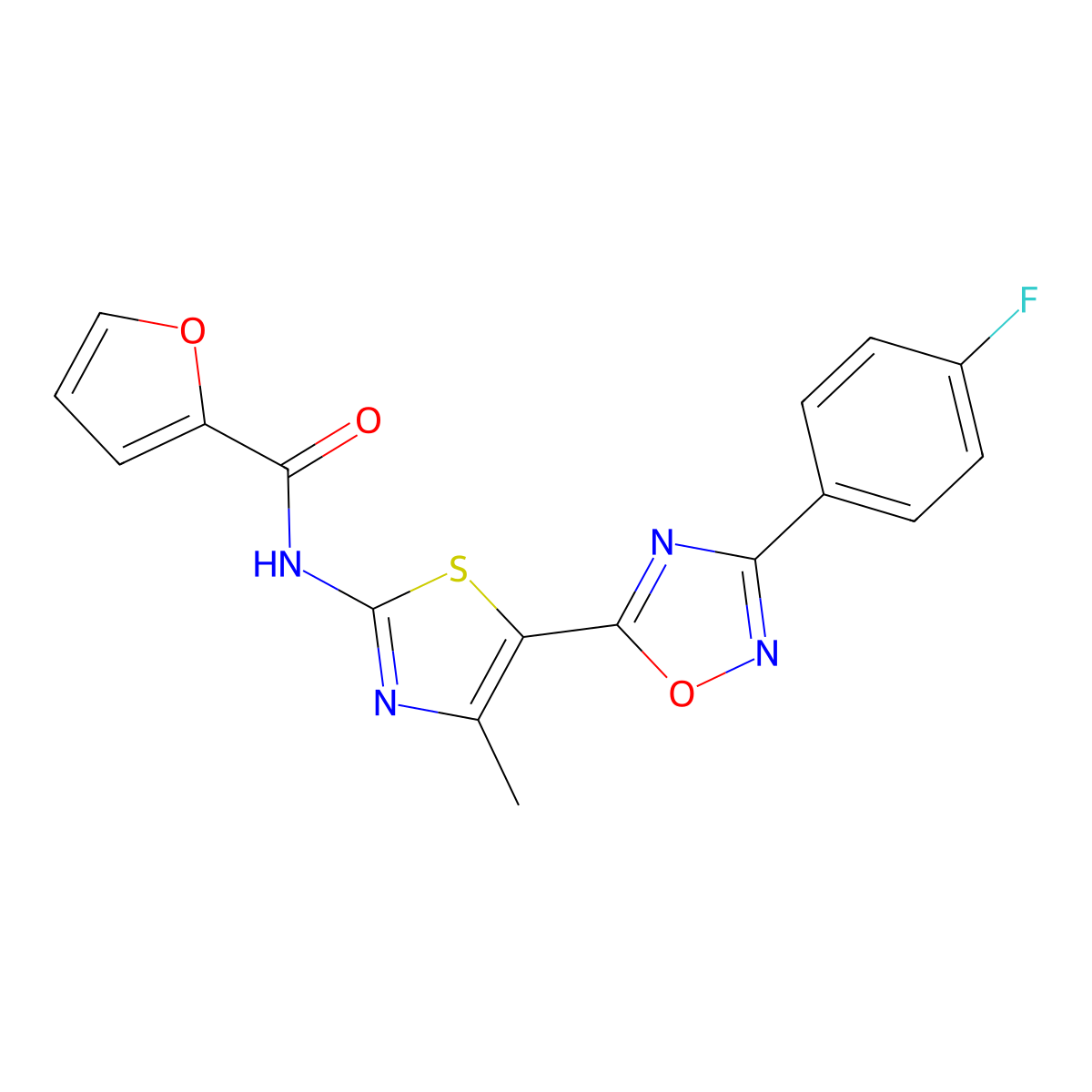 N-[(2Z)-5-[3-(4-fluorophenyl)-1,2,4-oxadiazol-5-yl]-4-methyl-1,3-thiazol-2(3H)-ylidene]furan-2-carboxamide molecular structure, CAS 1092338-72-1
