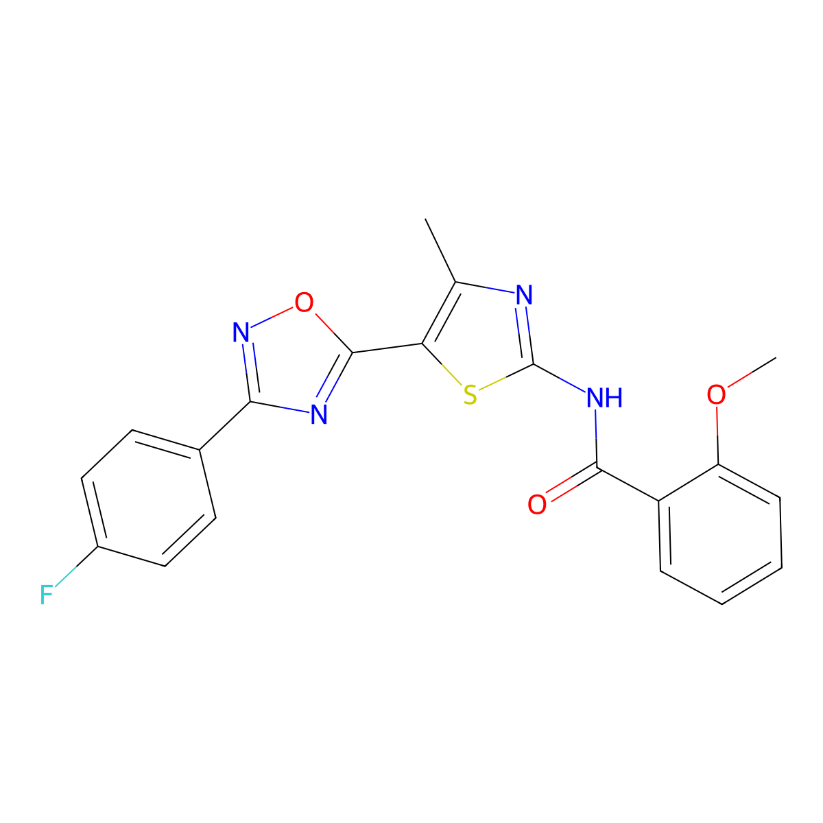 N-[(2Z)-5-[3-(4-fluorophenyl)-1,2,4-oxadiazol-5-yl]-4-methyl-1,3-thiazol-2(3H)-ylidene]-2-methoxybenzamide molecular structure, CAS 1092338-78-7