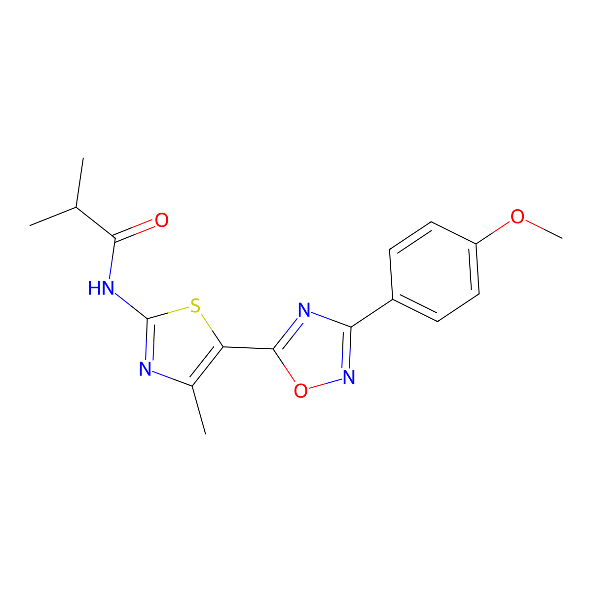N-(5-(3-(4-methoxyphenyl)-1,2,4-oxadiazol-5-yl)-4-methylthiazol-2-yl)isobutyramide molecular structure, CAS 1092338-87-8