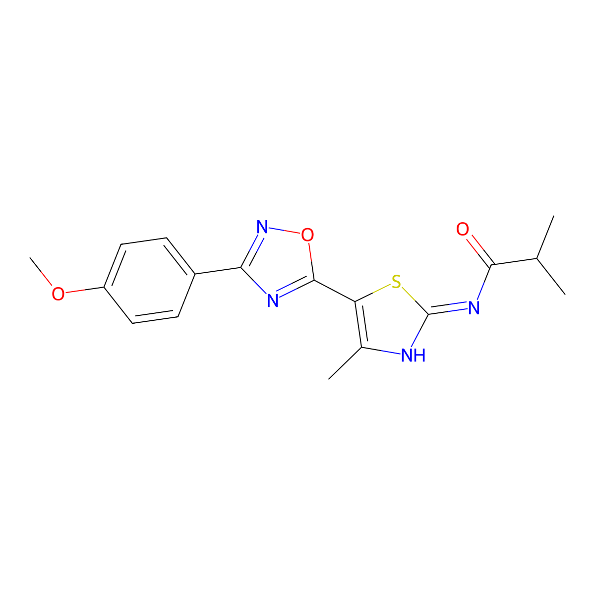N-(5-(3-(4-methoxyphenyl)-1,2,4-oxadiazol-5-yl)-4-methylthiazol-2-yl)isobutyramide molecular structure, CAS 1092338-87-8