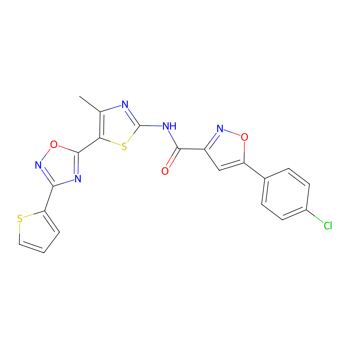 5-(4-chlorophenyl)-N-[(2Z)-4-methyl-5-[3-(thiophen-2-yl)-1,2,4-oxadiazol-5-yl]-1,3-thiazol-2(3H)-ylidene]-1,2-oxazole-3-carboxamide molecular structure, CAS 1092338-93-6