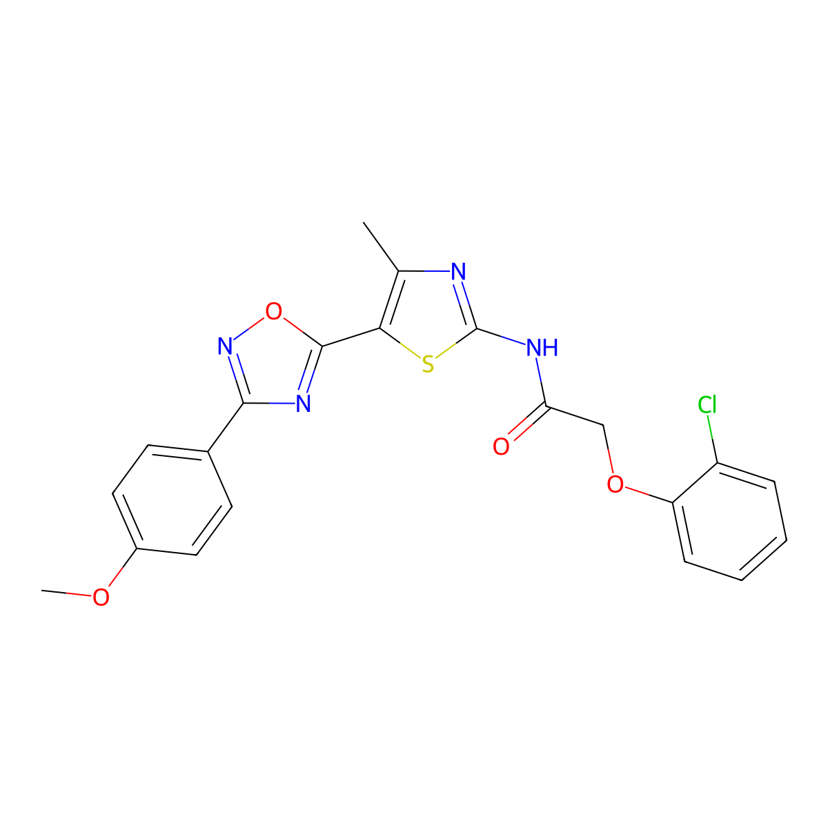 2-(2-chlorophenoxy)-N-[(2E)-5-[3-(4-methoxyphenyl)-1,2,4-oxadiazol-5-yl]-4-methyl-1,3-thiazol-2(3H)-ylidene]acetamide molecular structure, CAS 1092338-99-2