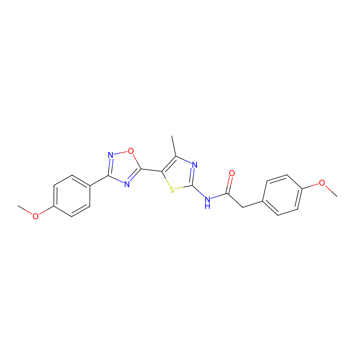 2-(4-methoxyphenyl)-N-[(2Z)-5-[3-(4-methoxyphenyl)-1,2,4-oxadiazol-5-yl]-4-methyl-1,3-thiazol-2(3H)-ylidene]acetamide molecular structure, CAS 1092339-02-0
