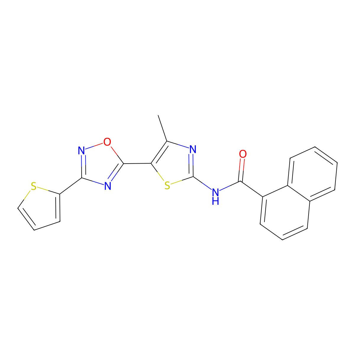 N-[(2Z)-4-methyl-5-[3-(thiophen-2-yl)-1,2,4-oxadiazol-5-yl]-1,3-thiazol-2(3H)-ylidene]naphthalene-1-carboxamide molecular structure, CAS 1092339-20-2