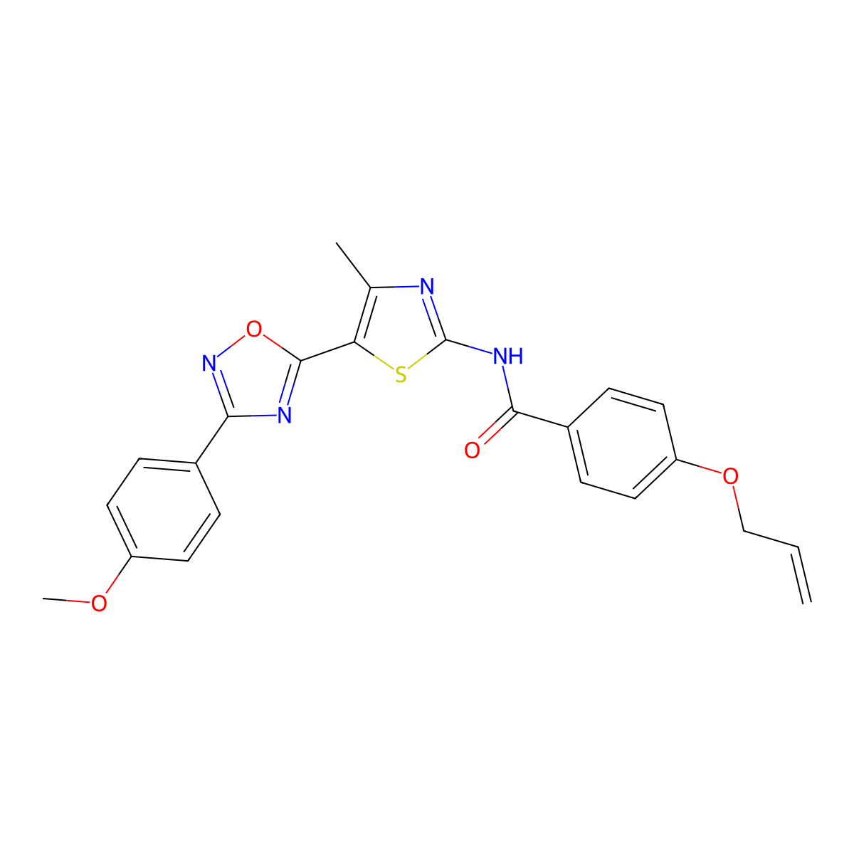 N-[(2Z)-5-[3-(4-methoxyphenyl)-1,2,4-oxadiazol-5-yl]-4-methyl-1,3-thiazol-2(3H)-ylidene]-4-(prop-2-en-1-yloxy)benzamide molecular structure, CAS 1092339-30-4