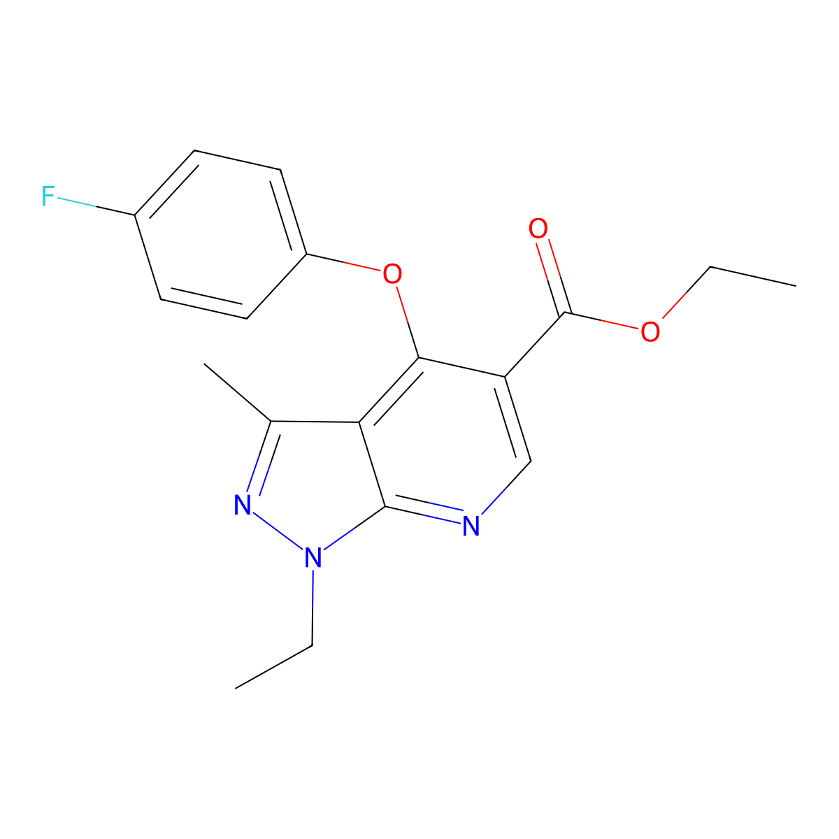 ethyl 1-ethyl-4-(4-fluorophenoxy)-3-methyl-1H-pyrazolo[3,4-b]pyridine-5-carboxylate molecular structure, CAS 1092344-19-8