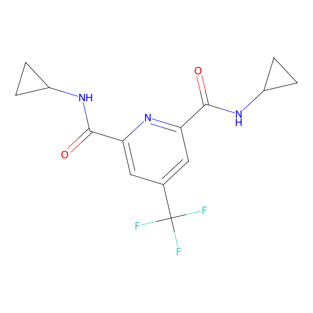 N2,N6-dicyclopropyl-4-(trifluoromethyl)pyridine-2,6-dicarboxamide molecular structure, CAS 1092344-44-9