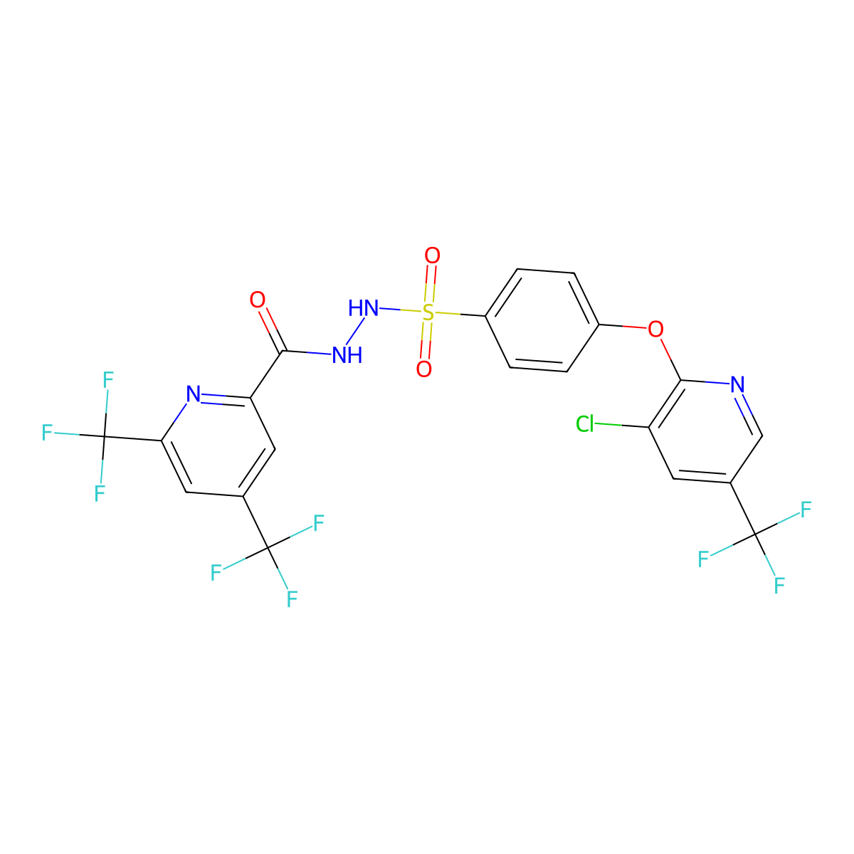 N'-(4-{[3-chloro-5-(trifluoromethyl)pyridin-2-yl]oxy}benzenesulfonyl)-4,6-bis(trifluoromethyl)pyridine-2-carbohydrazide molecular structure, CAS 1092344-56-3