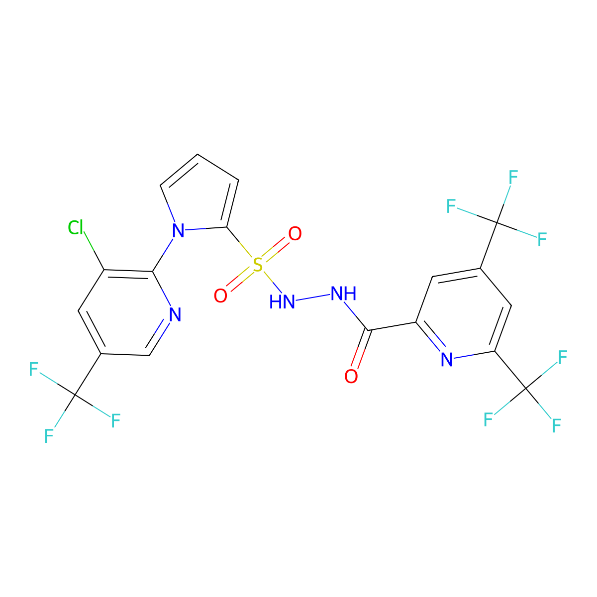 N'-({1-[3-chloro-5-(trifluoromethyl)pyridin-2-yl]-1H-pyrrol-2-yl}sulfonyl)-4,6-bis(trifluoromethyl)pyridine-2-carbohydrazide molecular structure, CAS 1092344-60-9