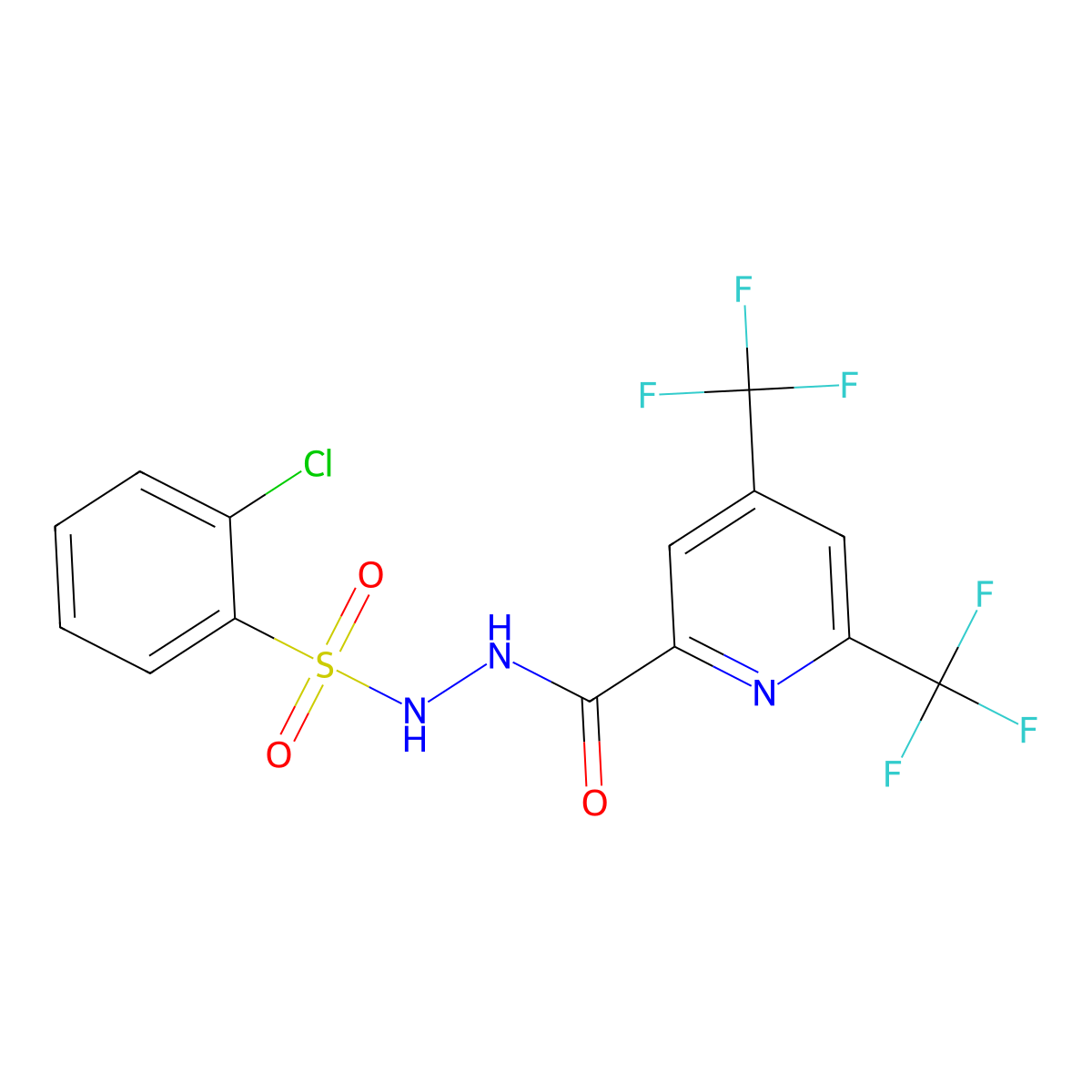 N'-(2-chlorobenzenesulfonyl)-4,6-bis(trifluoromethyl)pyridine-2-carbohydrazide molecular structure, CAS 1092344-64-3