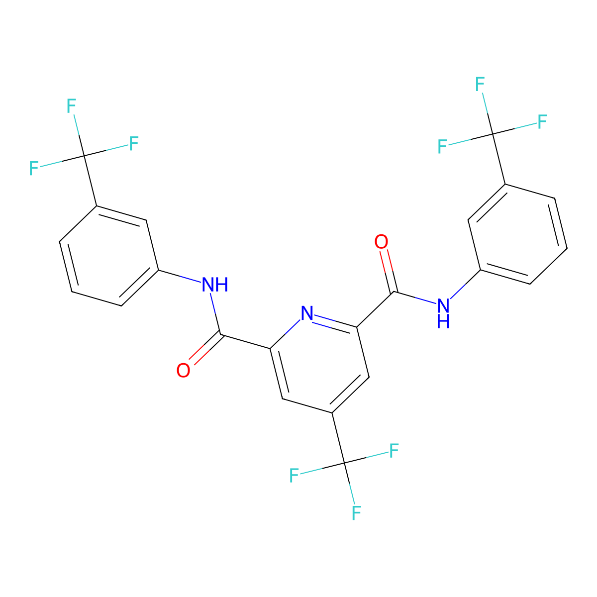 4-(trifluoromethyl)-N2,N6-bis[3-(trifluoromethyl)phenyl]pyridine-2,6-dicarboxamide molecular structure, CAS 1092344-72-3