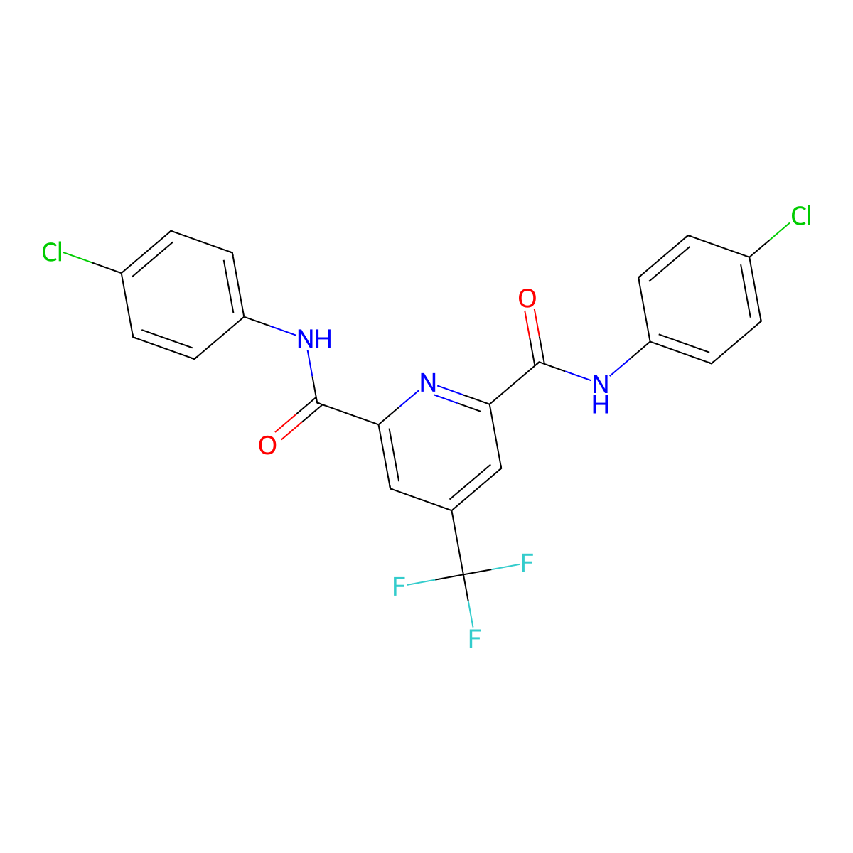 N2,N6-bis(4-chlorophenyl)-4-(trifluoromethyl)pyridine-2,6-dicarboxamide molecular structure, CAS 1092344-82-5