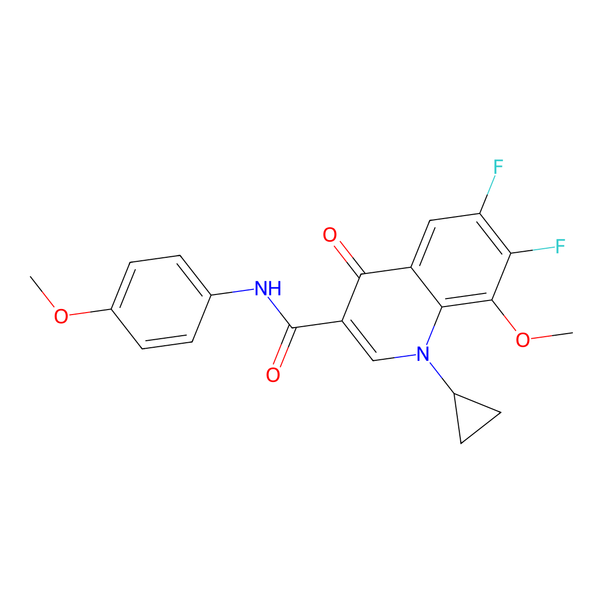 1-cyclopropyl-6,7-difluoro-8-methoxy-N-(4-methoxyphenyl)-4-oxo-1,4-dihydroquinoline-3-carboxamide molecular structure, CAS 1092344-84-7
